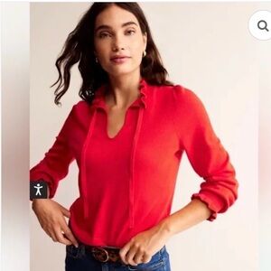 Boden Ruffle Tie neck Sweater